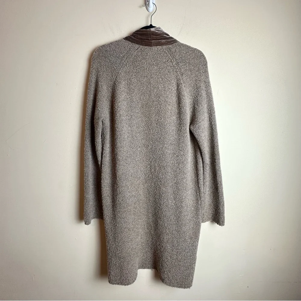 J. Jill Velvet Trim Merino Wool Silk Blend Brown Cardigan Duster Size Medium - Picture 5 of 16